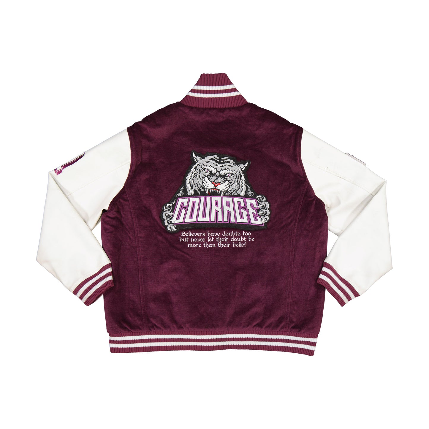 BELIEVE PURPLE VARSITY JACKET