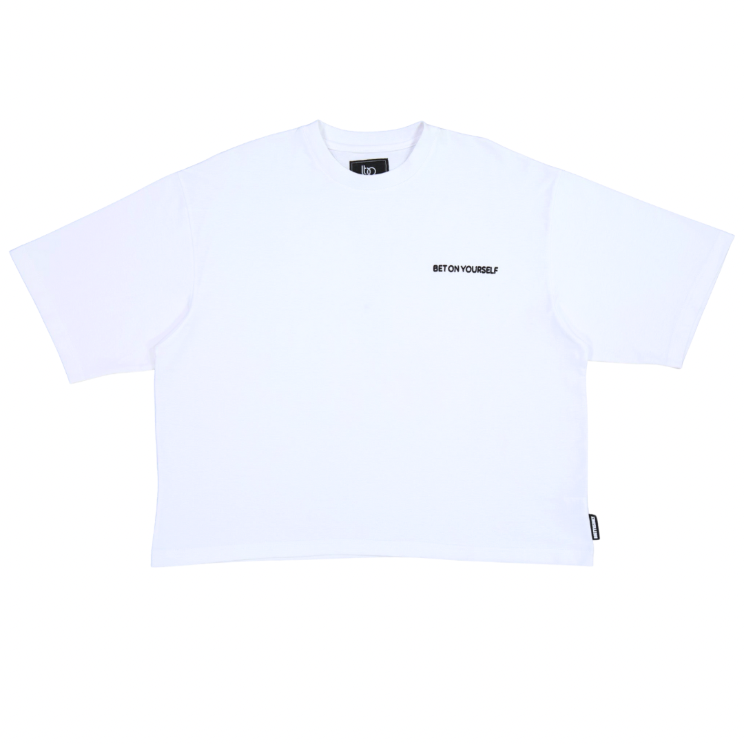 BET ON YOURSELF WHITE CROP T-SHIRT