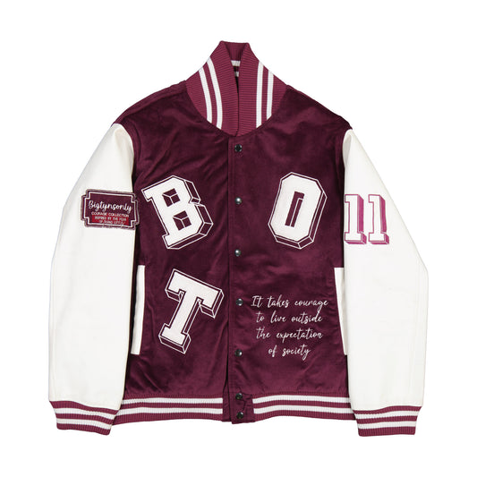 BELIEVE PURPLE VARSITY JACKET