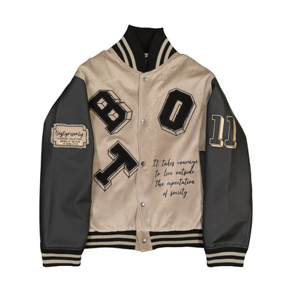 BELIEVE BROWN VARISTY JACKET