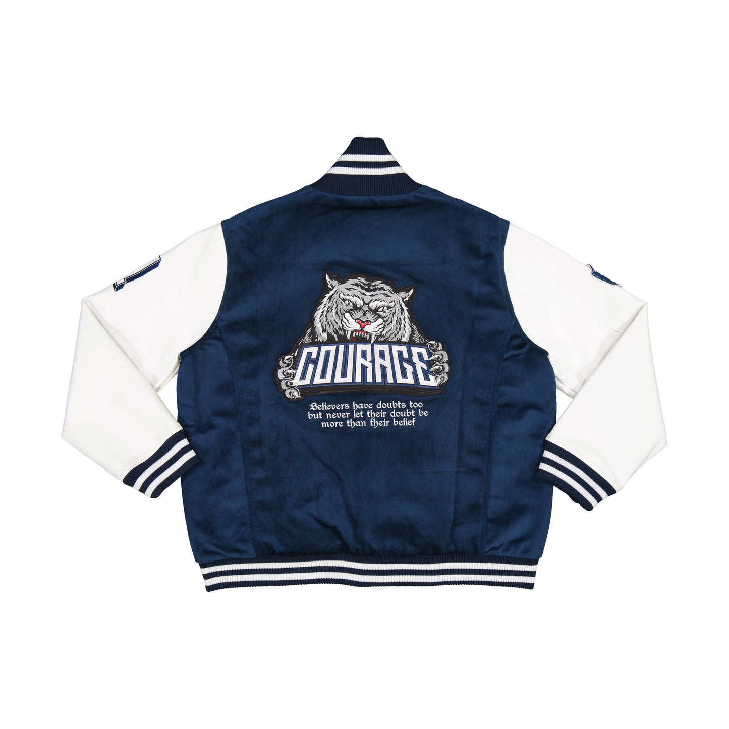 BELIEVE BLUE VARSITY JACKET