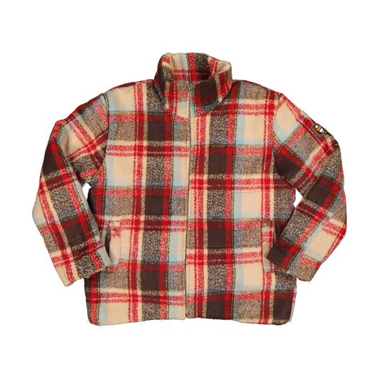 BTO PLAID PUFFER JACKET RED